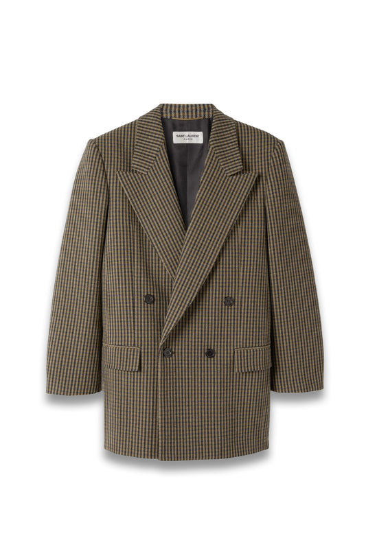 Double-breasted Checked Wool-blend Blazer