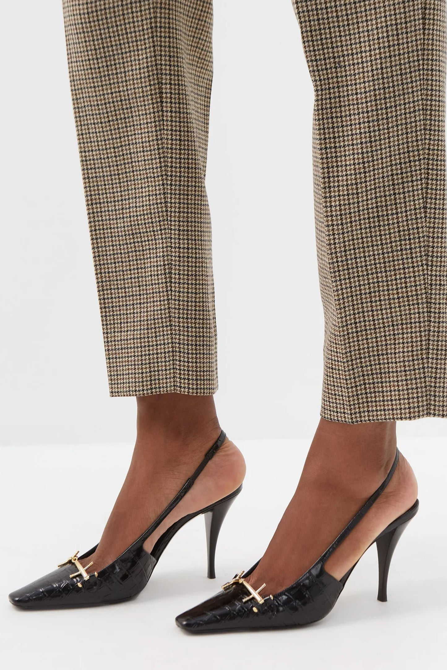 Blade Chain Croc-effect Leather Slingback Pumps