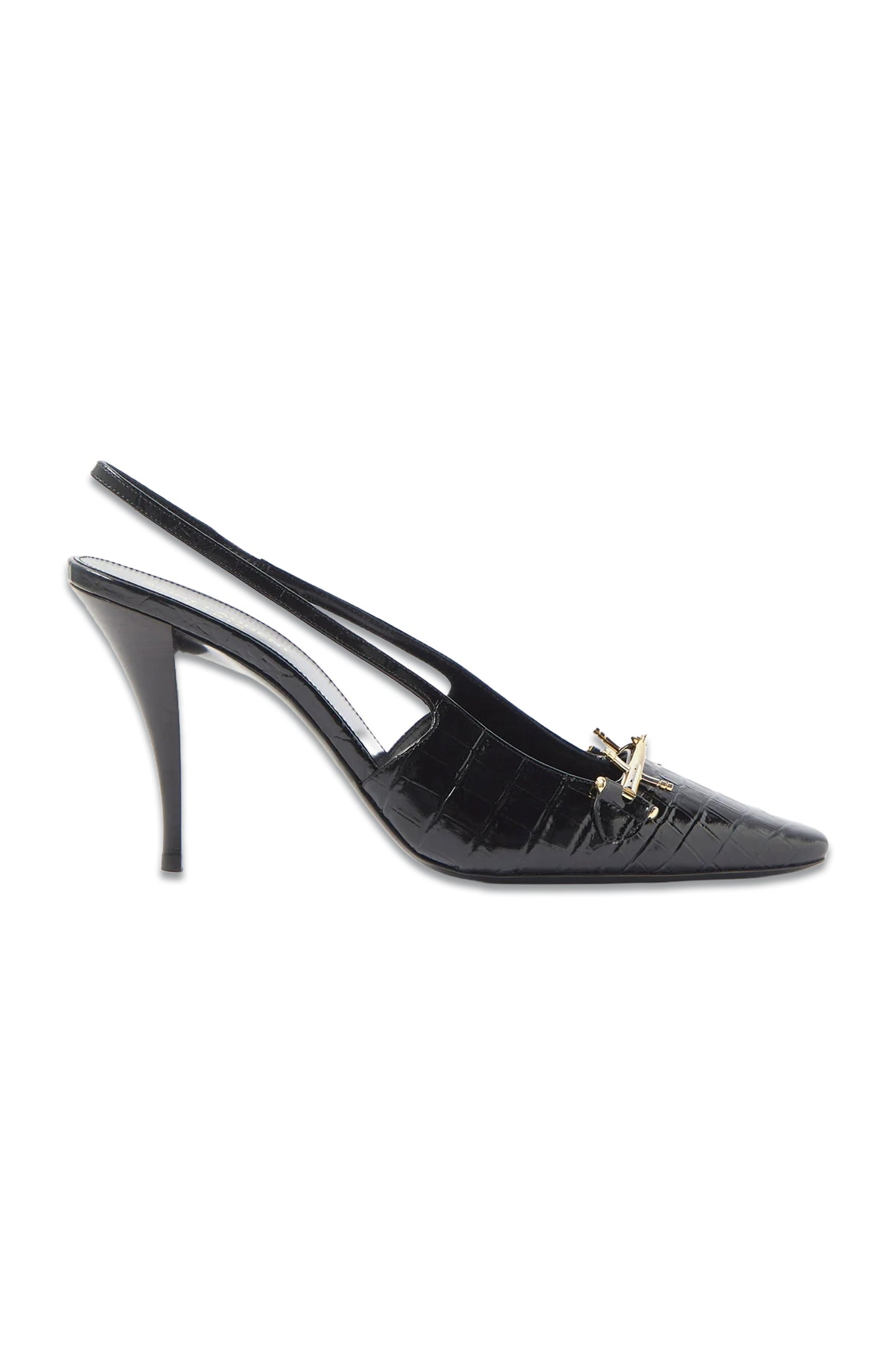 Blade Chain Croc-effect Leather Slingback Pumps