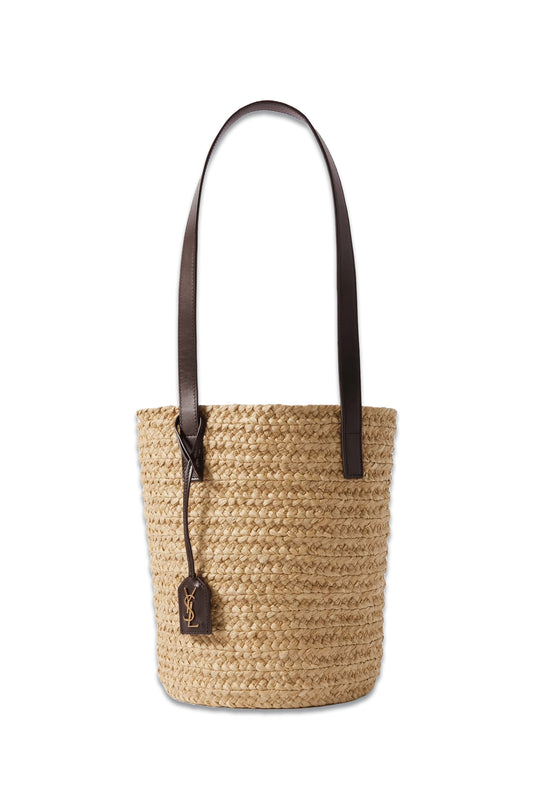Panier Small Leather-trimmed Raffia Tote