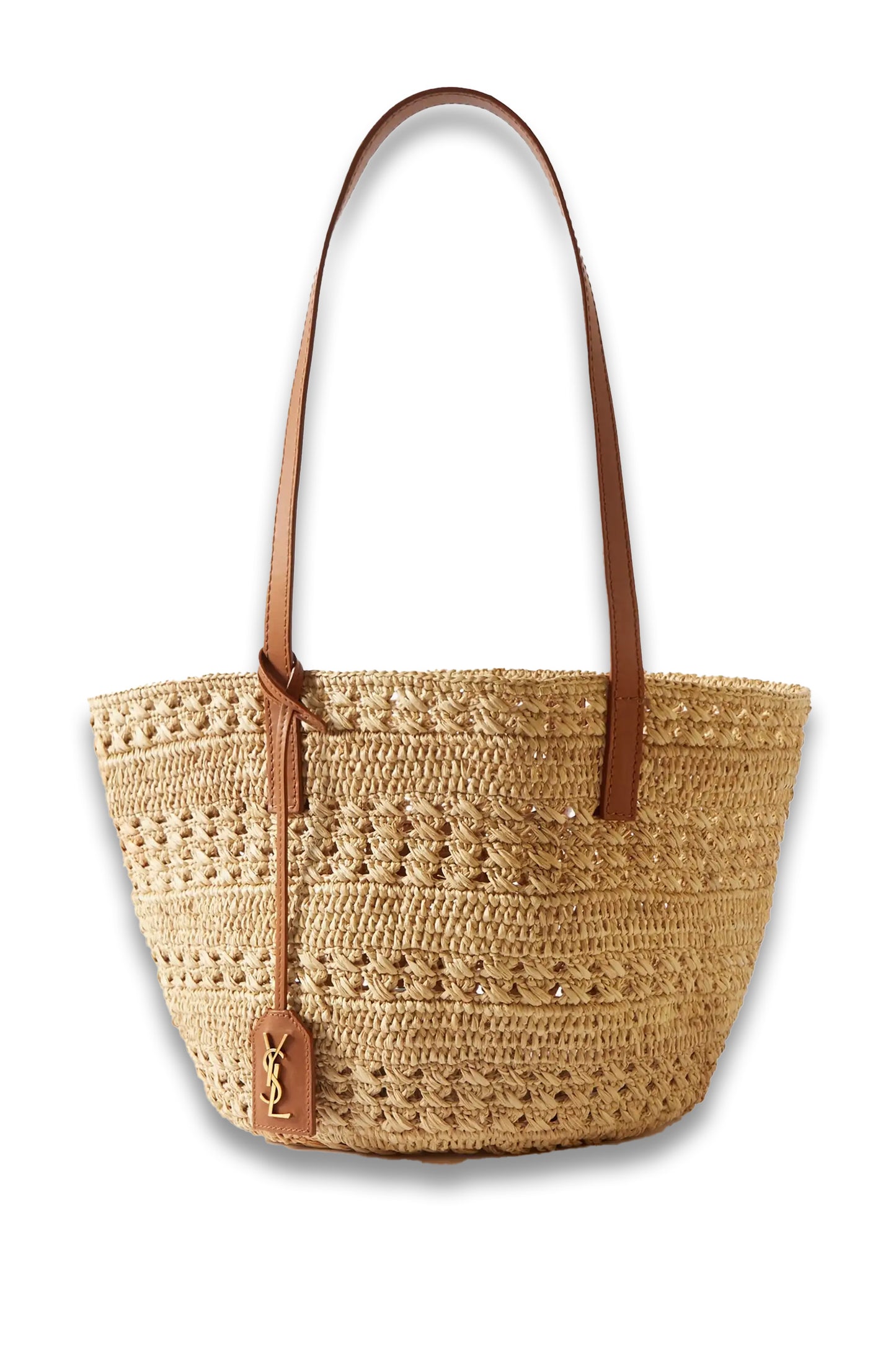 Small Panier Leather-Trimmed Raffia Tote