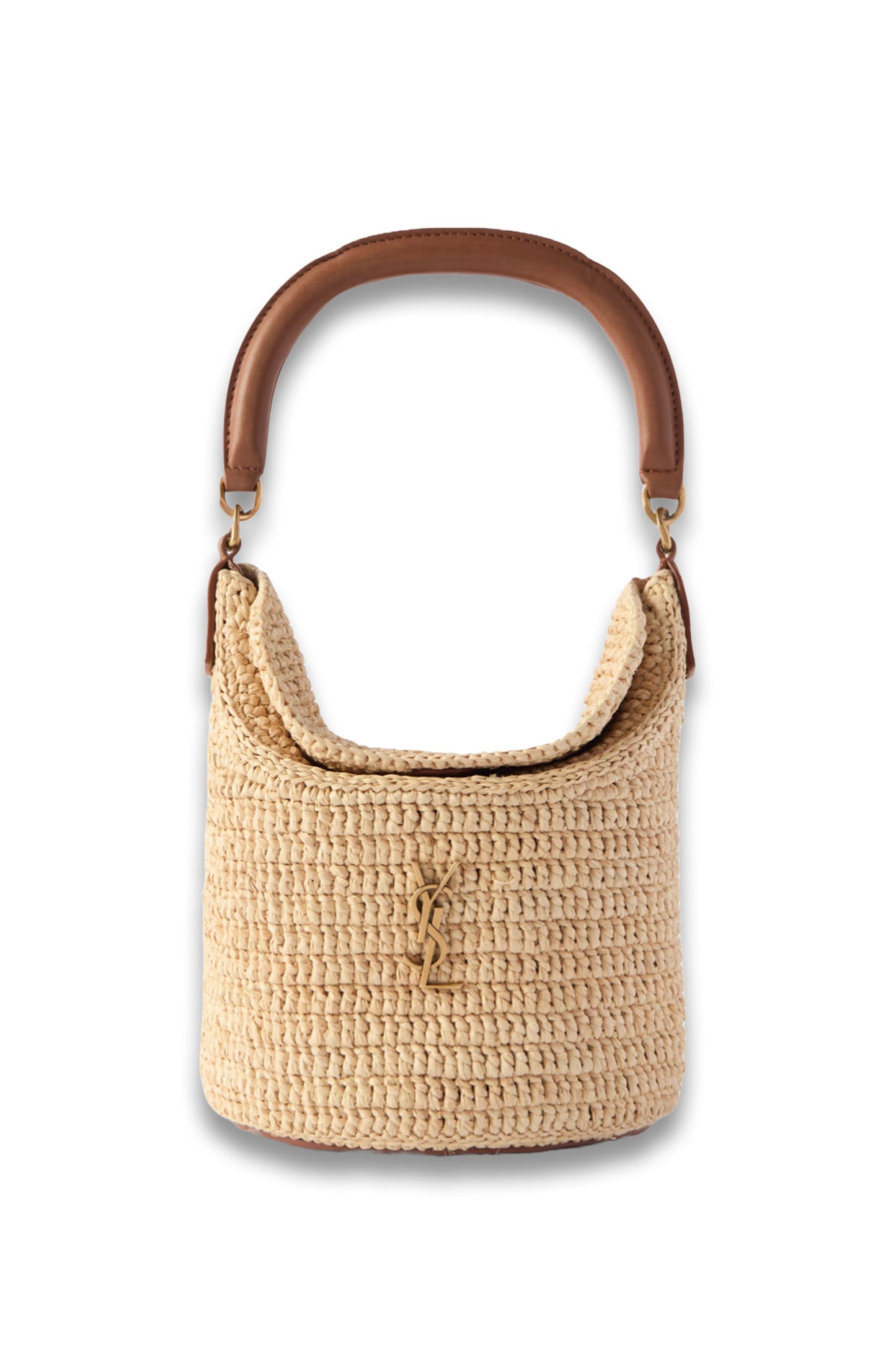 Gaby Leather-Trimmed Raffia Bucket Bag