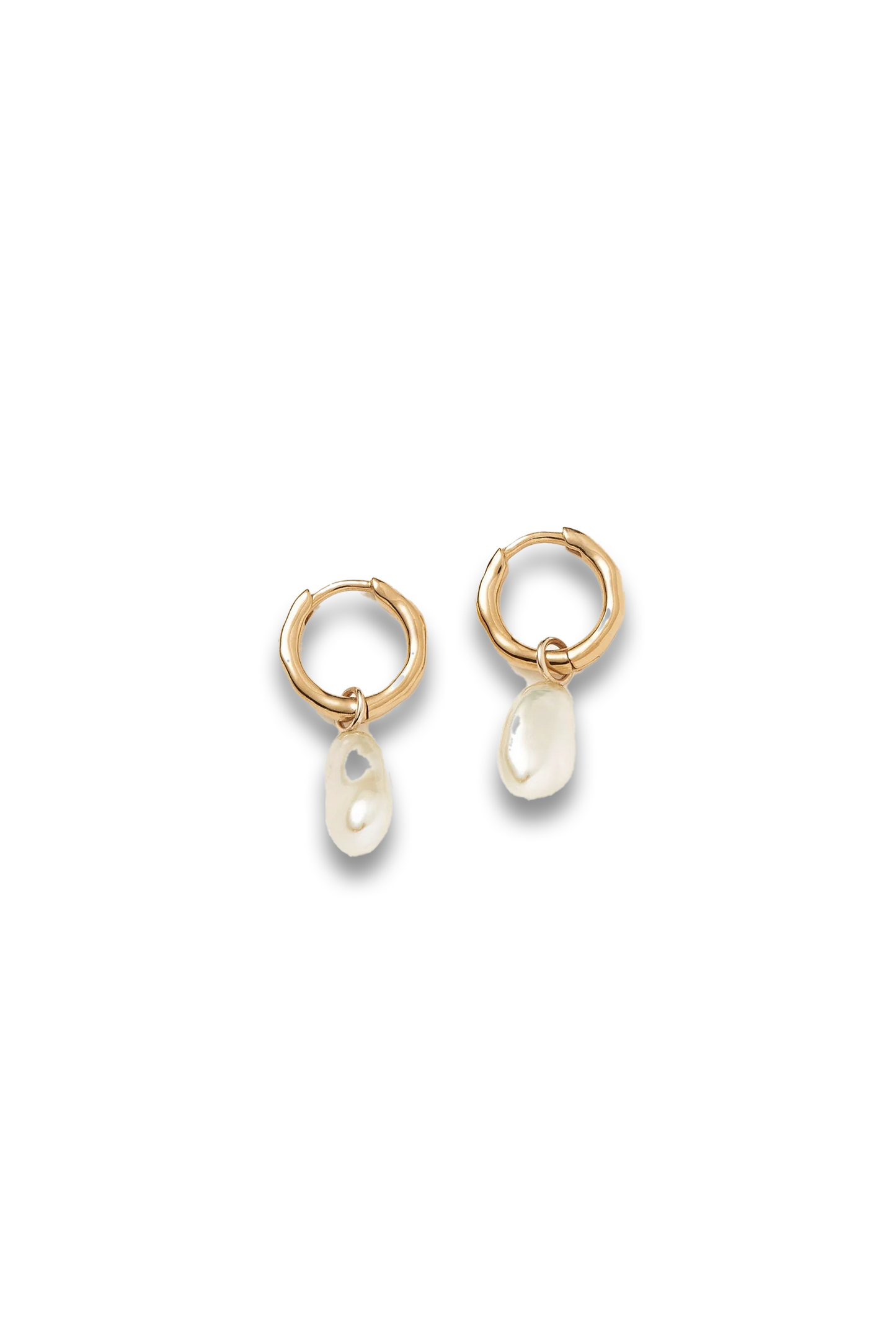 Solid Gold Pearl Drop Mini Hoop Earrings