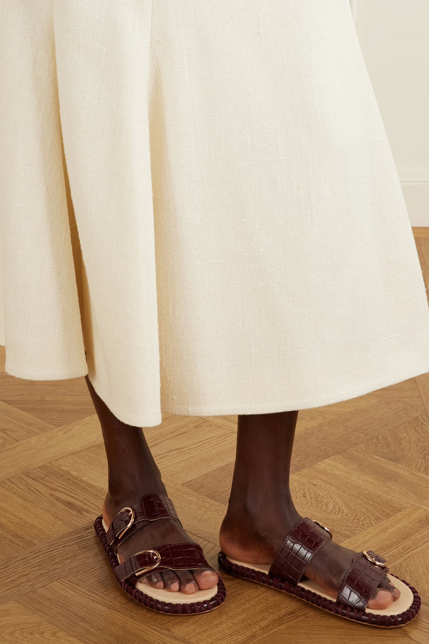 Sage Croc-effect Leather Flats