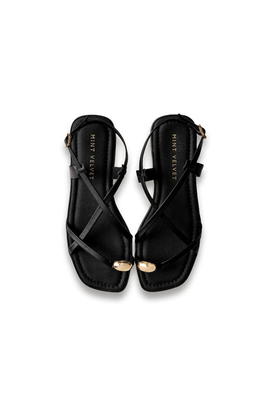 Sofia Black Leather Strappy Sandals