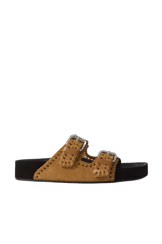 Lennyo leather-trimmed suede slides