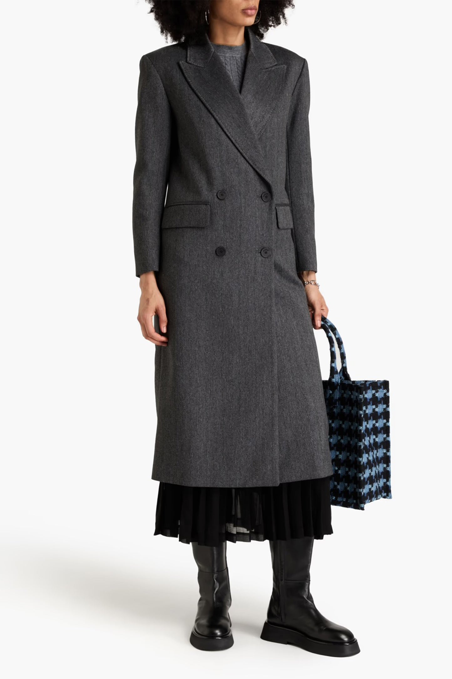 Double-Breasted Pinstriped Twill Coat