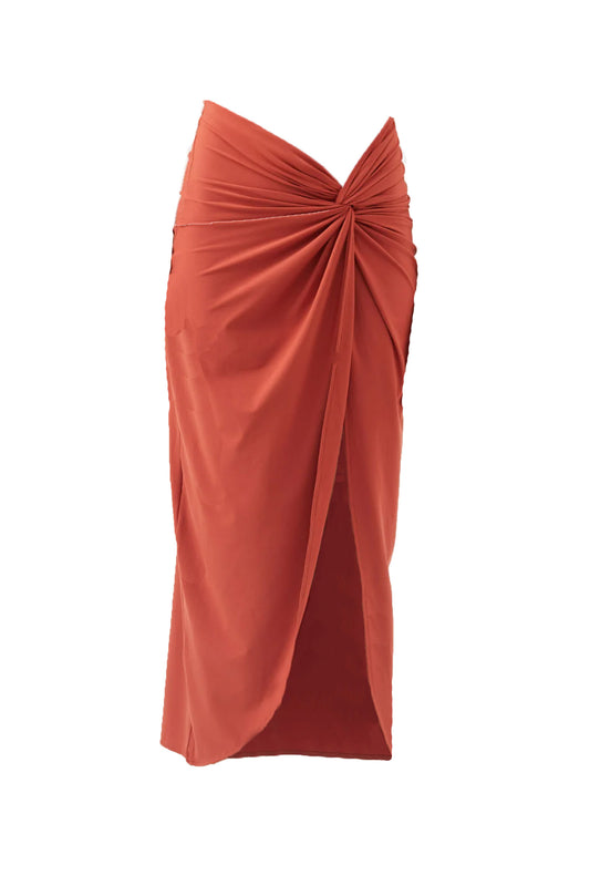 Wave Side-slit Knotted Jersey Skirt
