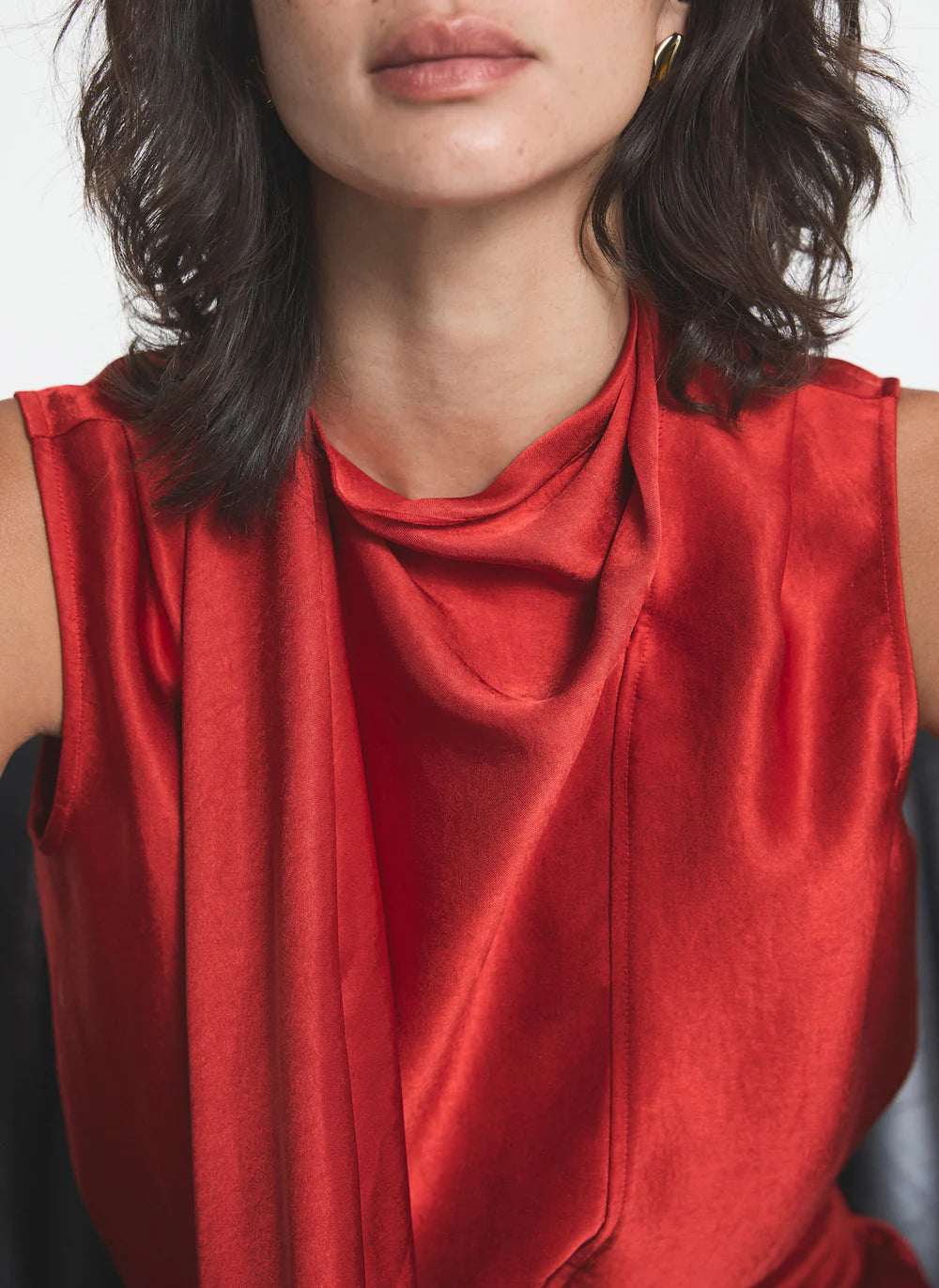 Red Satin Scarf-detail Top