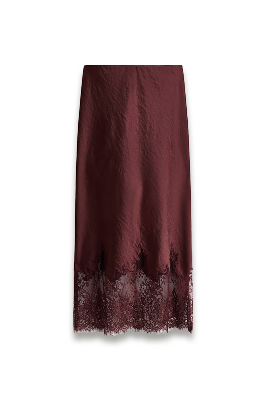 Lace-trimmed Satin Skirt