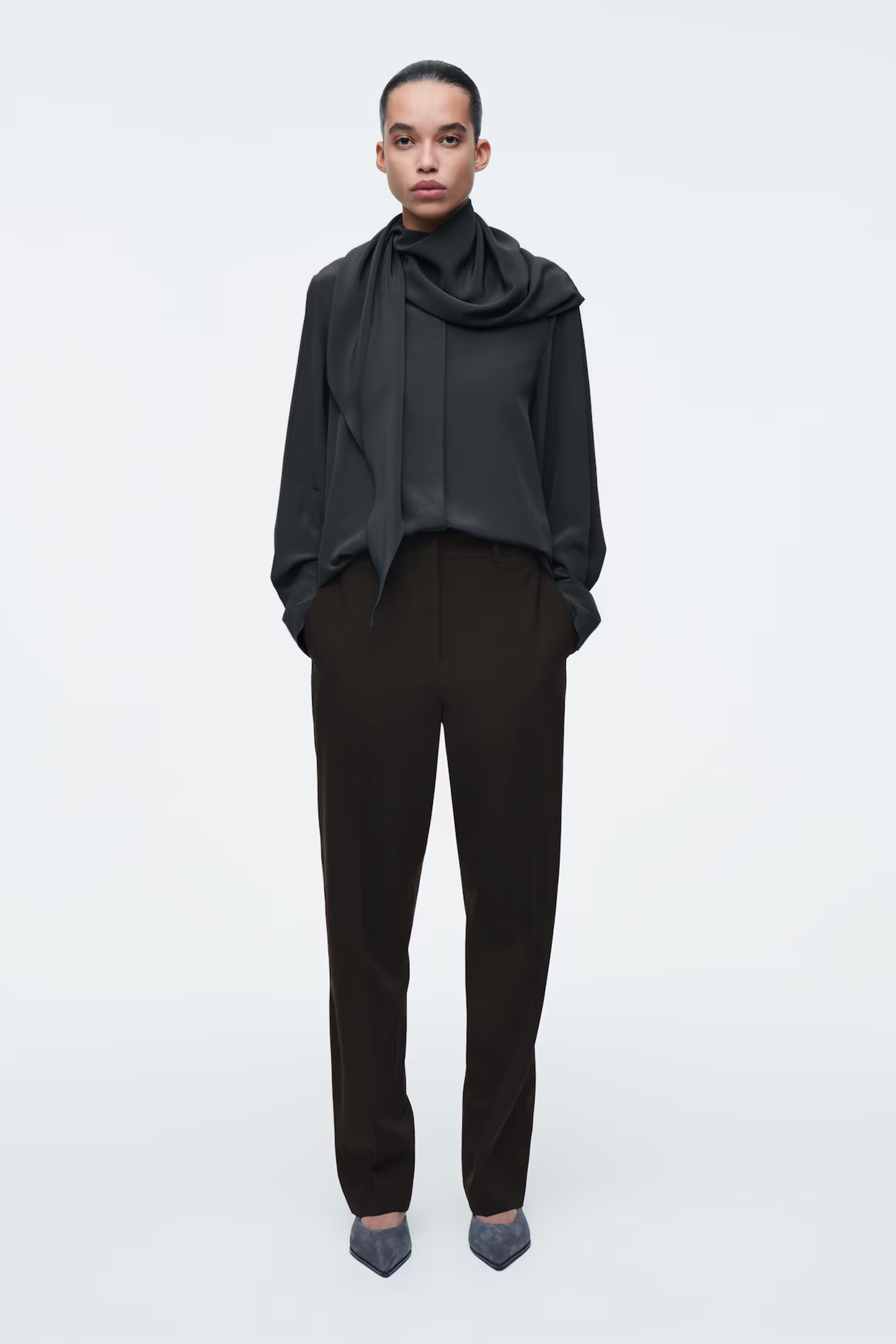 Silk Scarf-Detail Shirt