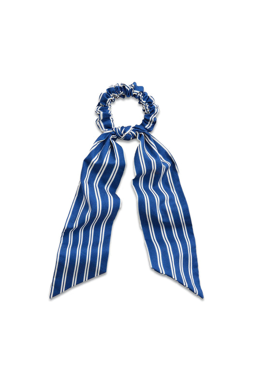 Ribbon Scrunchie In Stripe Blue