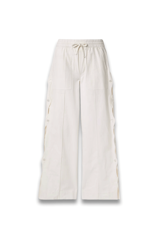 Shai Cutout Button-Detailed Cotton and Linen-Blend Wide-Leg Pants