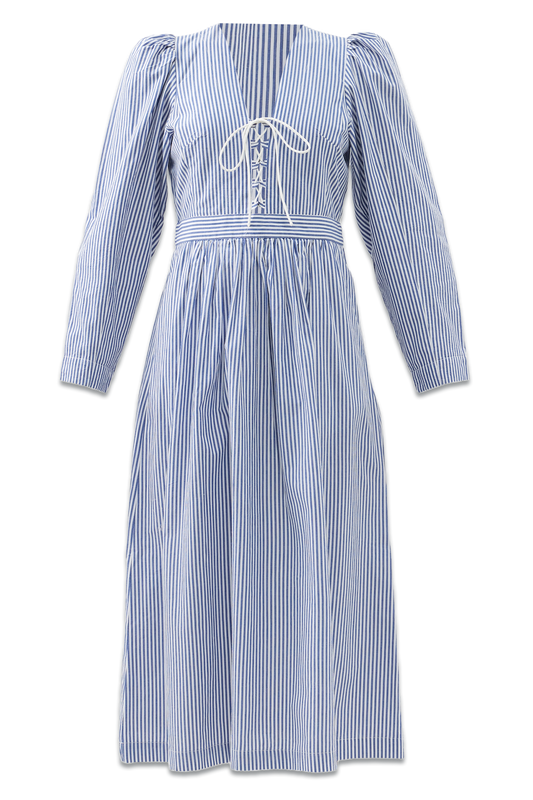 Axelle Lace-up Striped Cotton Dress