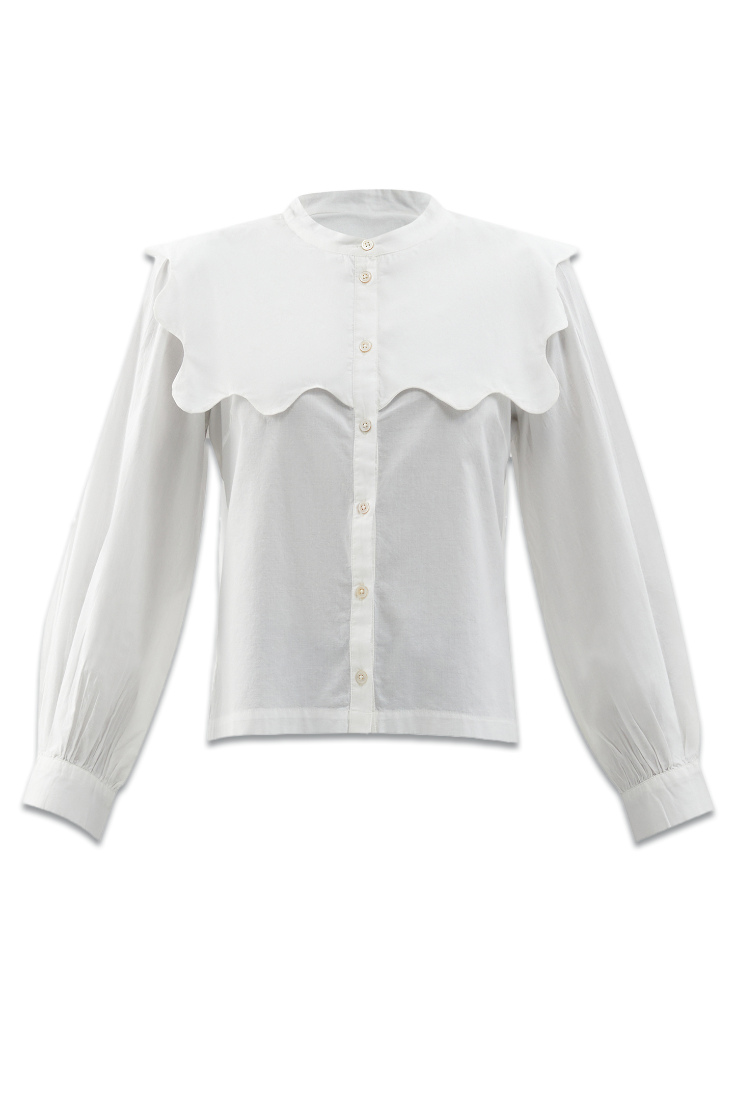 Leona Scallop-trim Cotton Blouse