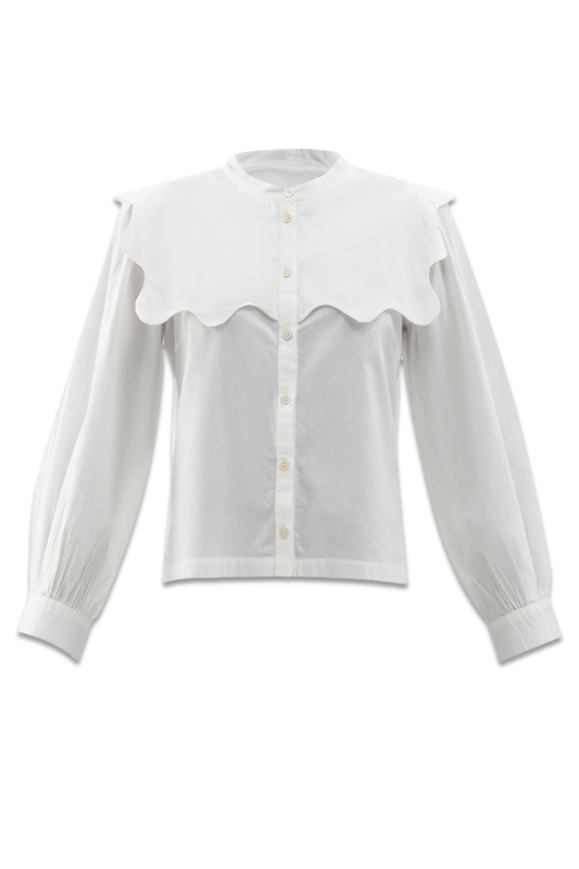 Leona Scallop-trim Cotton Blouse