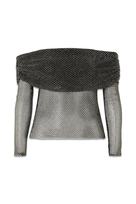 Crystal-embellished Fishnet Top