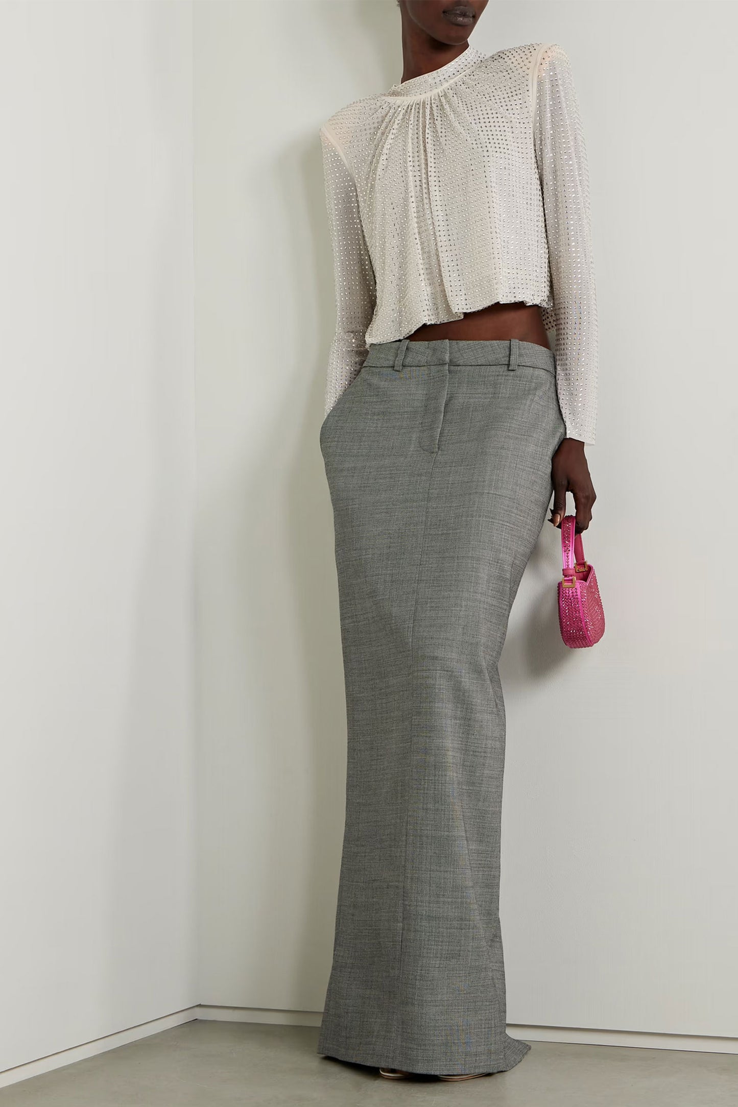 Draped Crystal-embellished Stretch-mesh Blouse