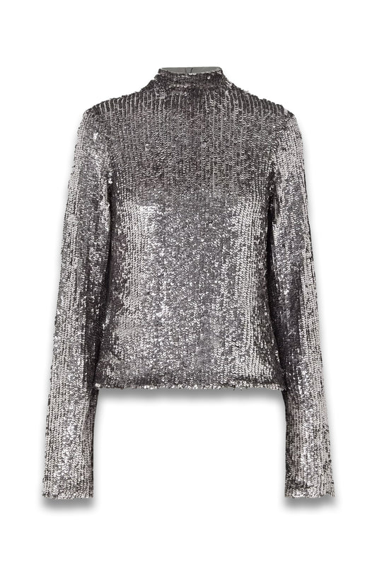 Frances Sequined Stretch-tulle Turtleneck Top