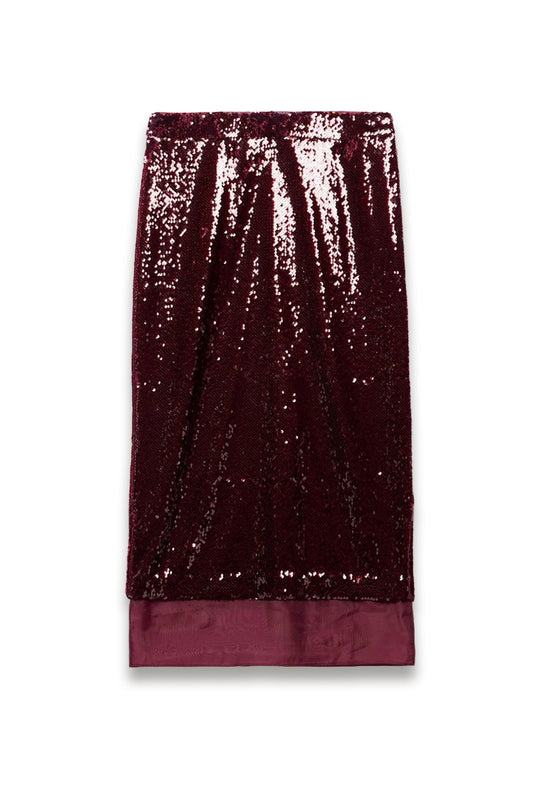 Burgundy Sequin Midi Skirt