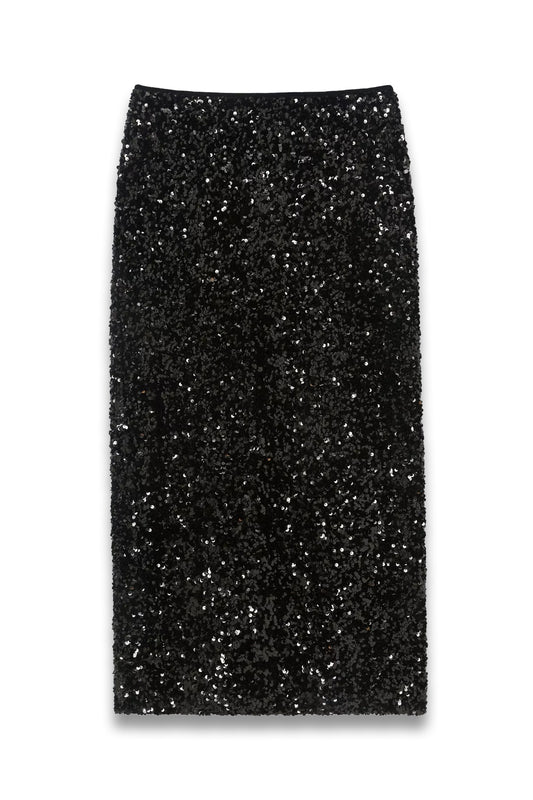 Sequin Column Midi Skirt, Black