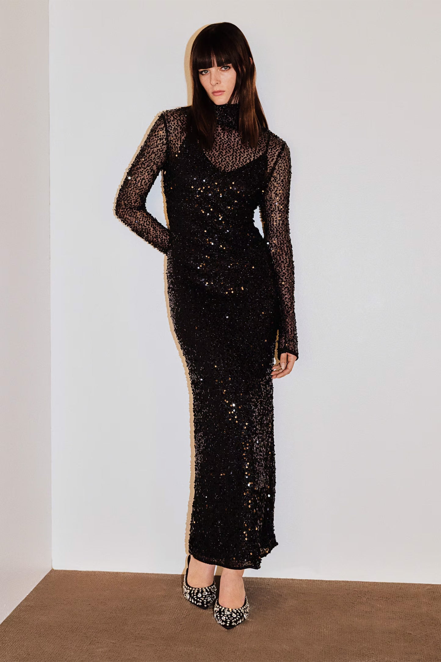 Long Sequinned Net Dress