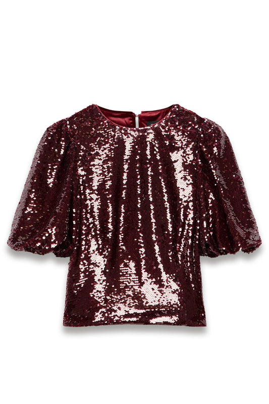 Burgundy Sequin Short Sleeve Top