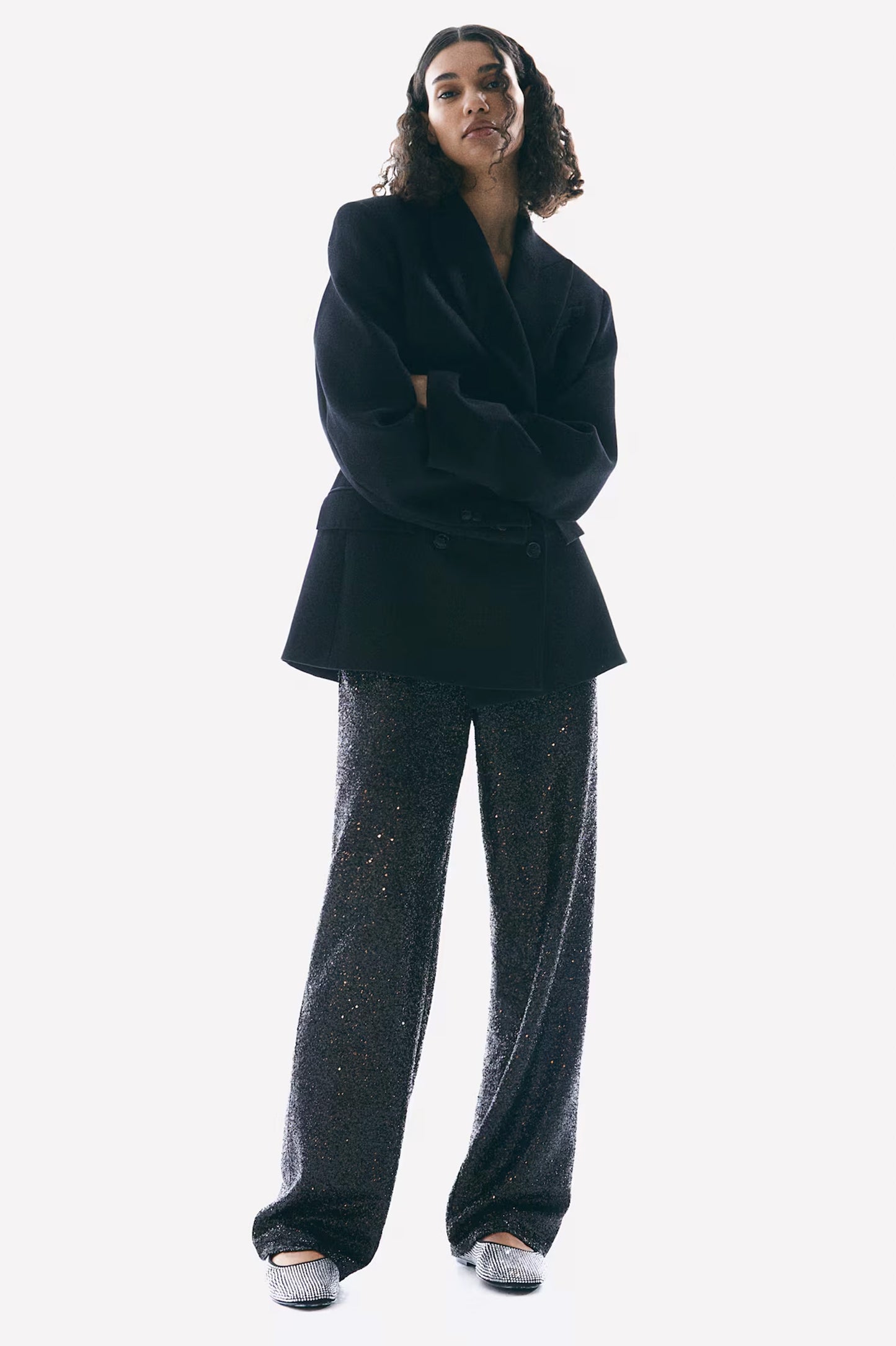 Straight sequined trousers