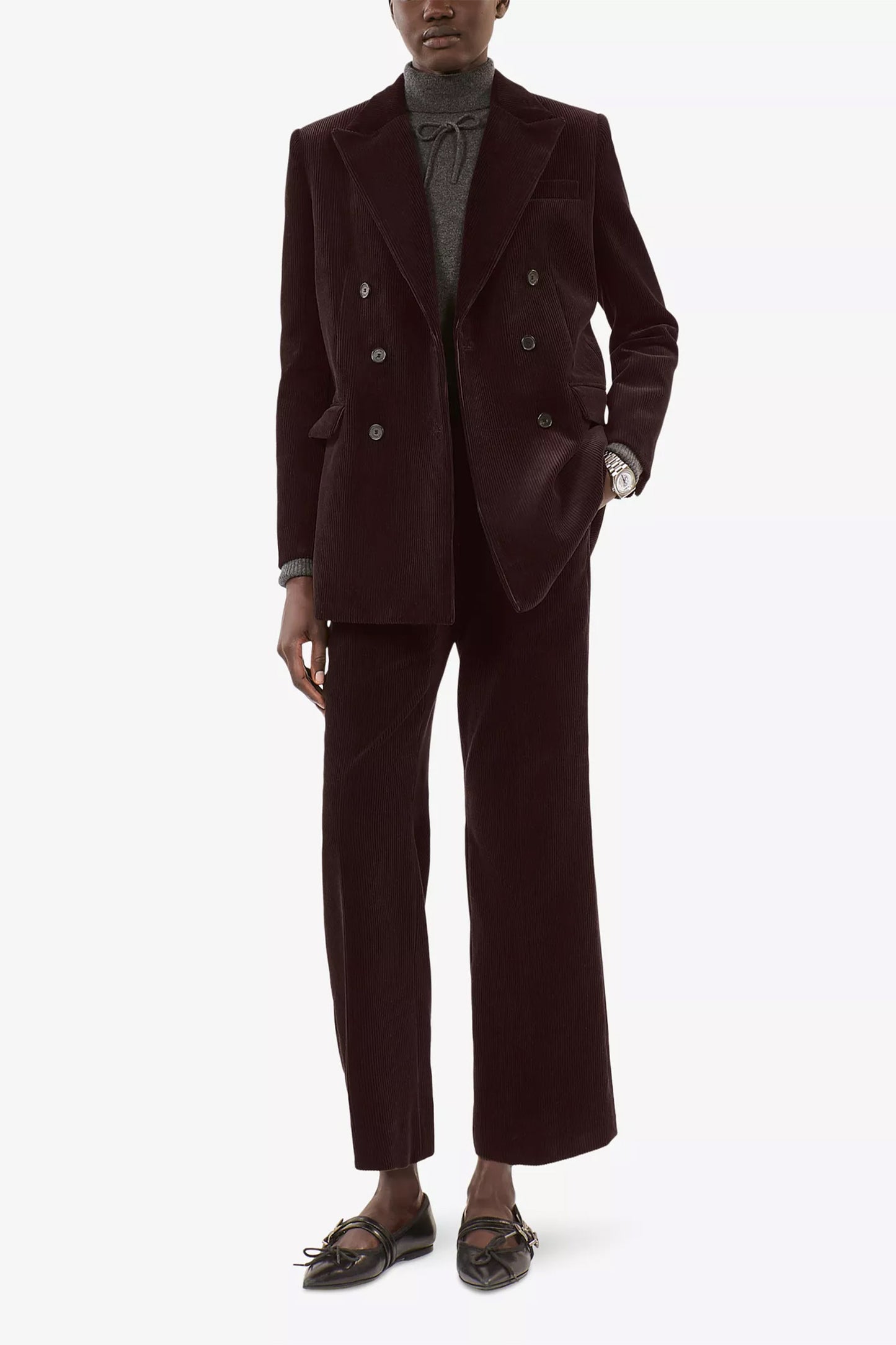 Double-Breasted Cotton-Corduroy Blazer and Straight-Leg Corduroy Suit Trousers Set