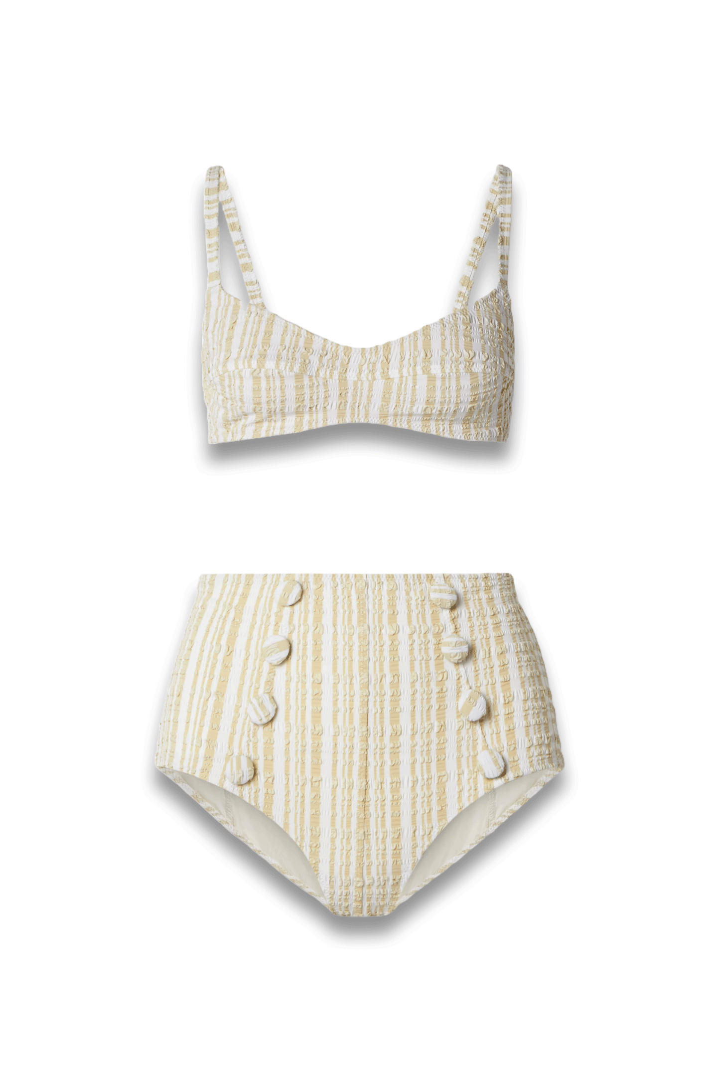 Button-Embellished Striped Seersucker Bikini
