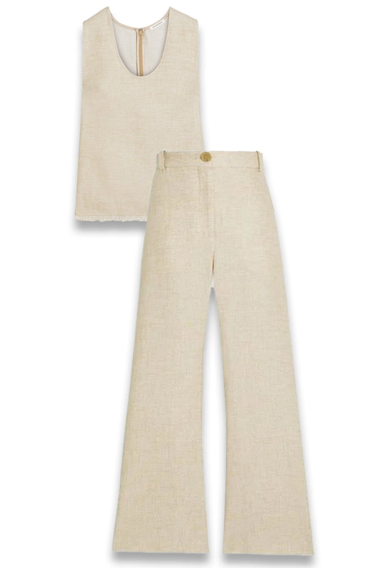 Debbia frayed linen-blend canvas top and trousers