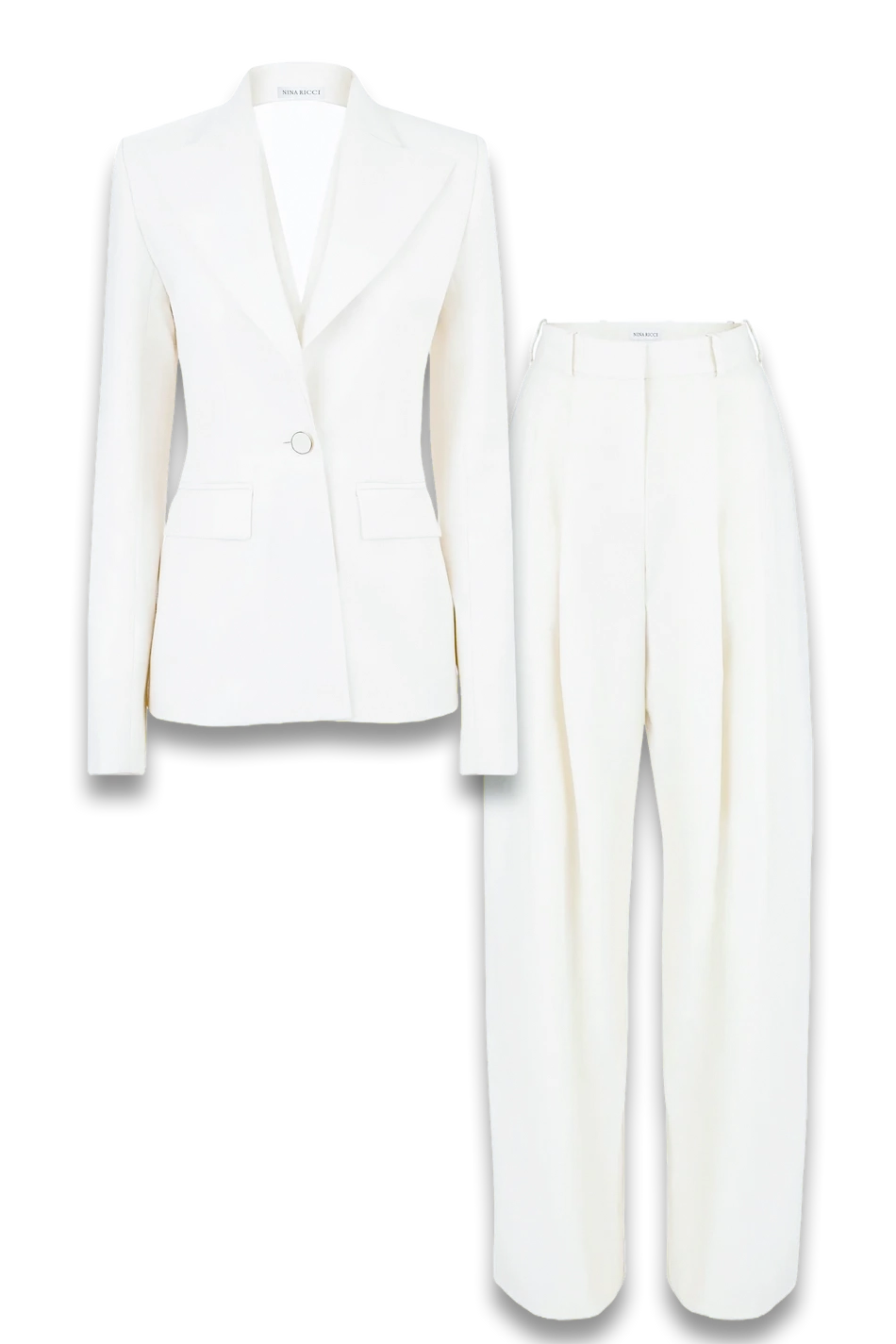 Pleated Wide-Leg Pants and Jacket With Open Draped Back
