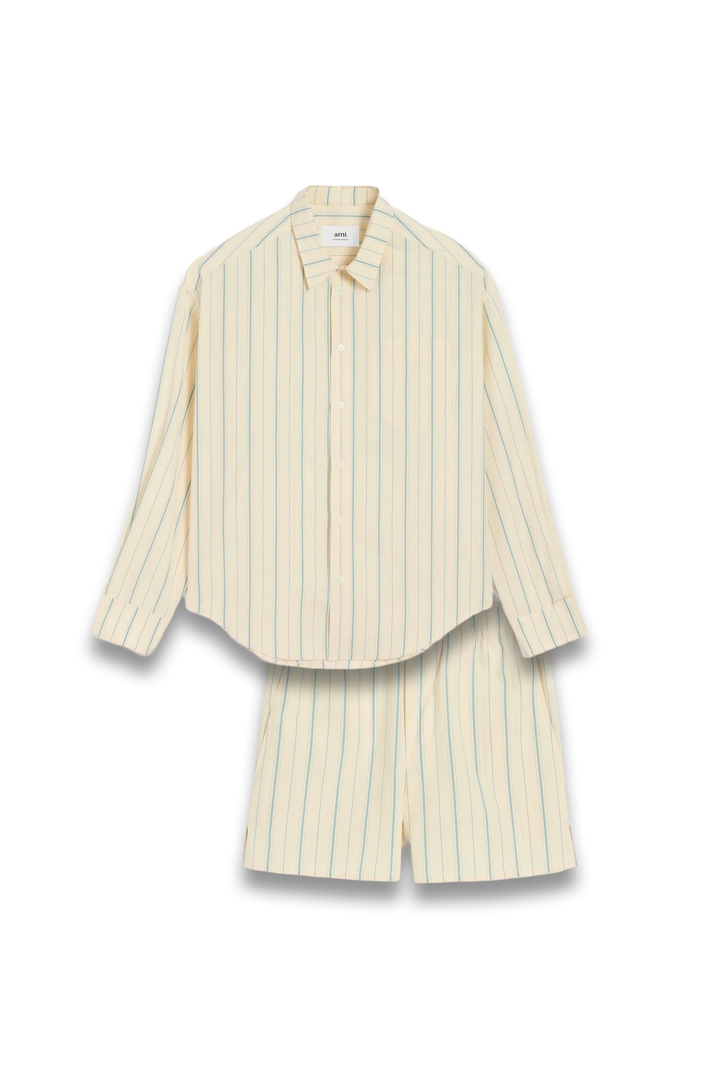 Beige Cotton Ami de Coeur Boxy Fit Striped Shirt & Striped Short