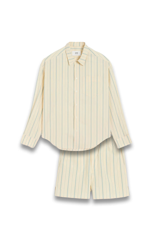 Beige Cotton Ami de Coeur Boxy Fit Striped Shirt & Striped Short