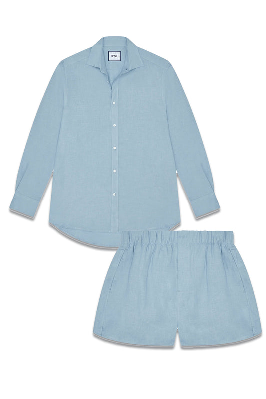 Linen shirt and shorts, storm blue
