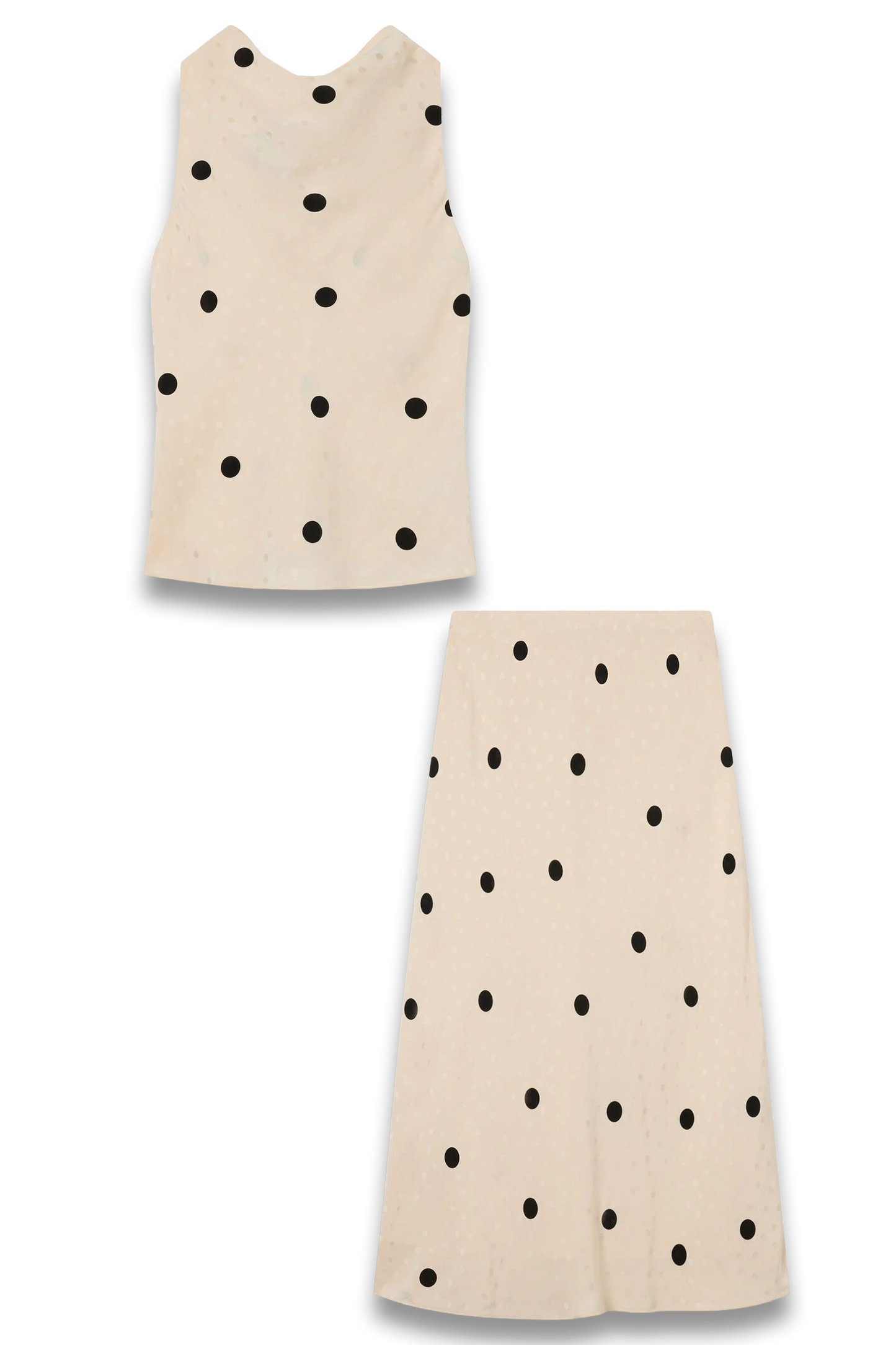 Cream Jacquard Spot Satin Halterneck and Midi Skirt