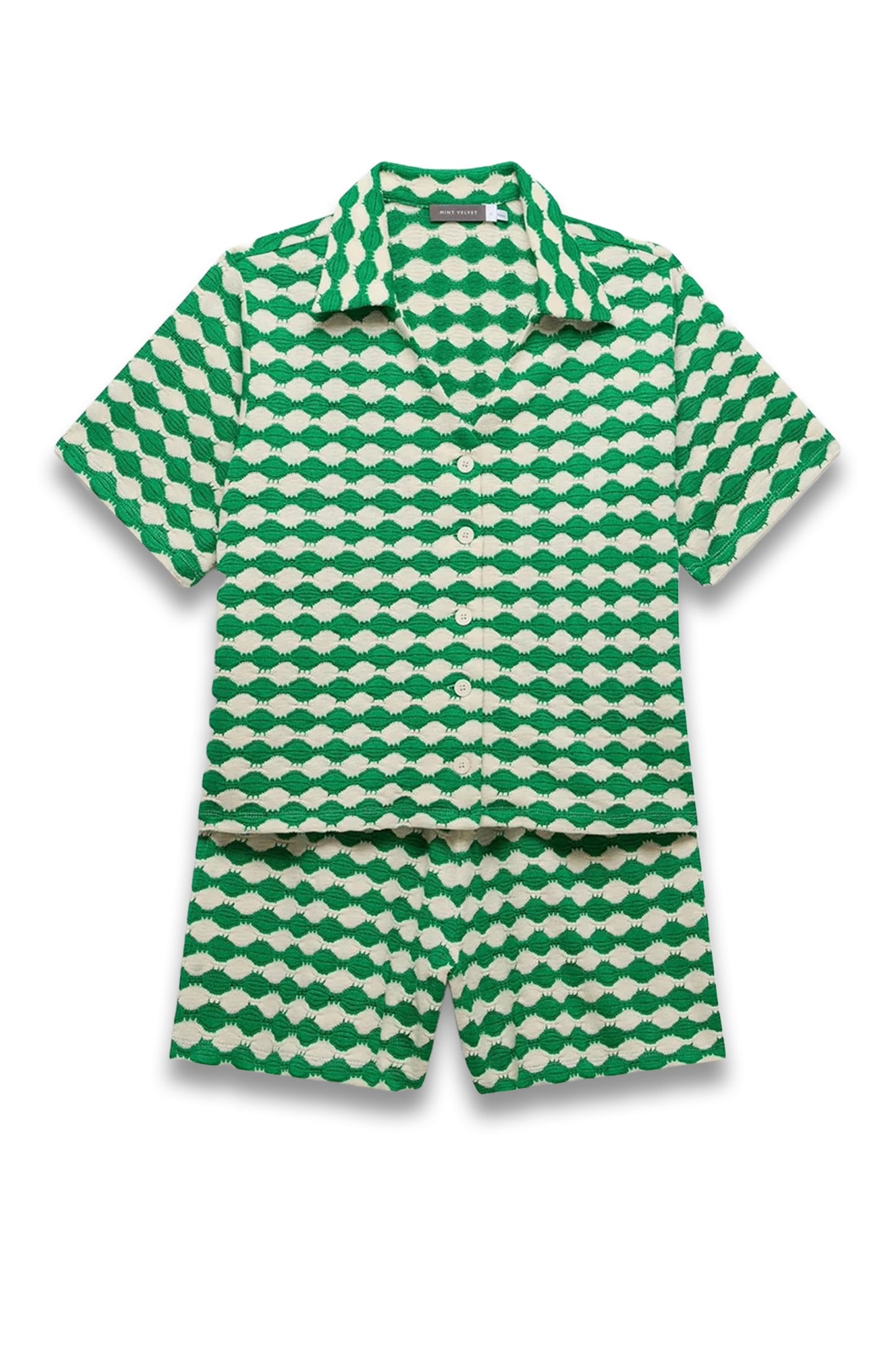Green Geometric Shirt And Shorts Co-ord