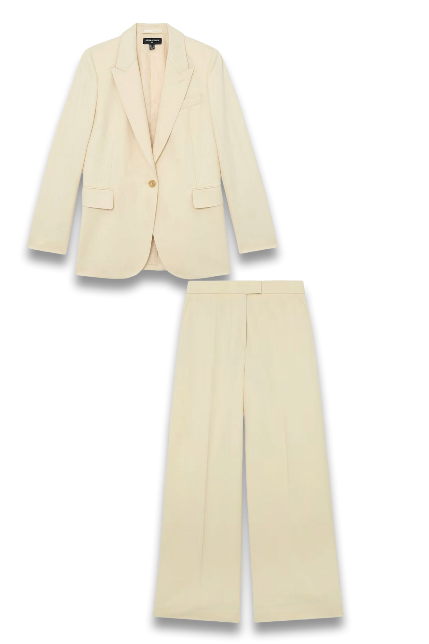 Reiss Silk-Wool Wide-Leg Trousers in Cream and Atelier Silk-Wool Single-Breasted Suit Blazer in Cream