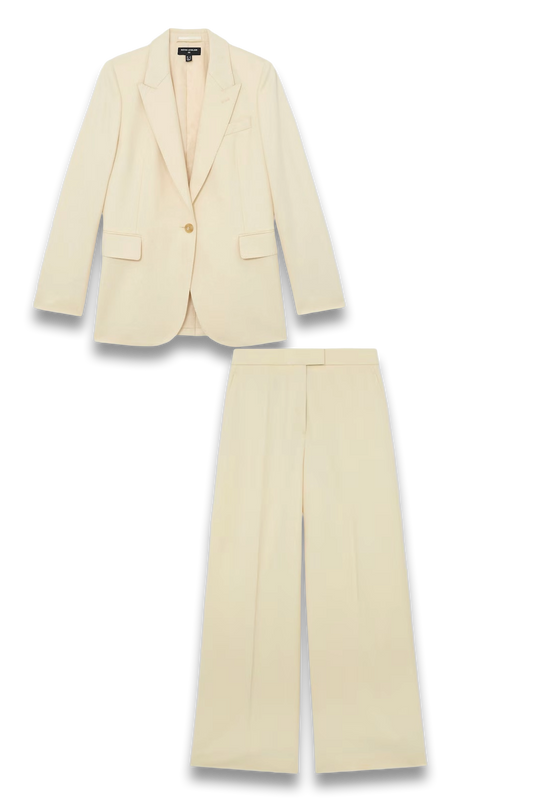 Reiss Silk-Wool Wide-Leg Suit Trousers in Cream and Atelier Silk-Wool Single-Breasted Suit Blazer in Cream