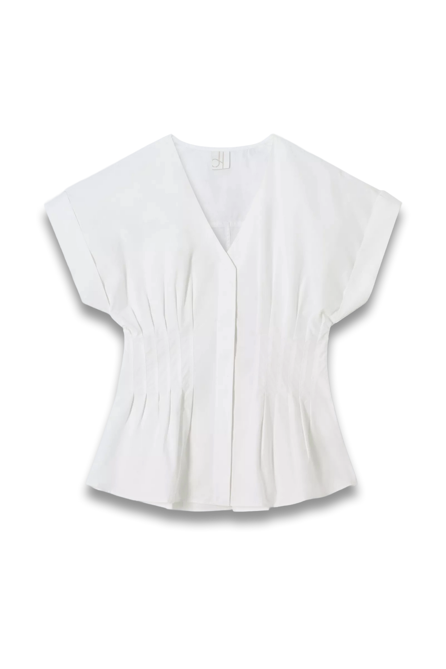 Cotton Tuck-detail Short-sleeve Blouse in Off White