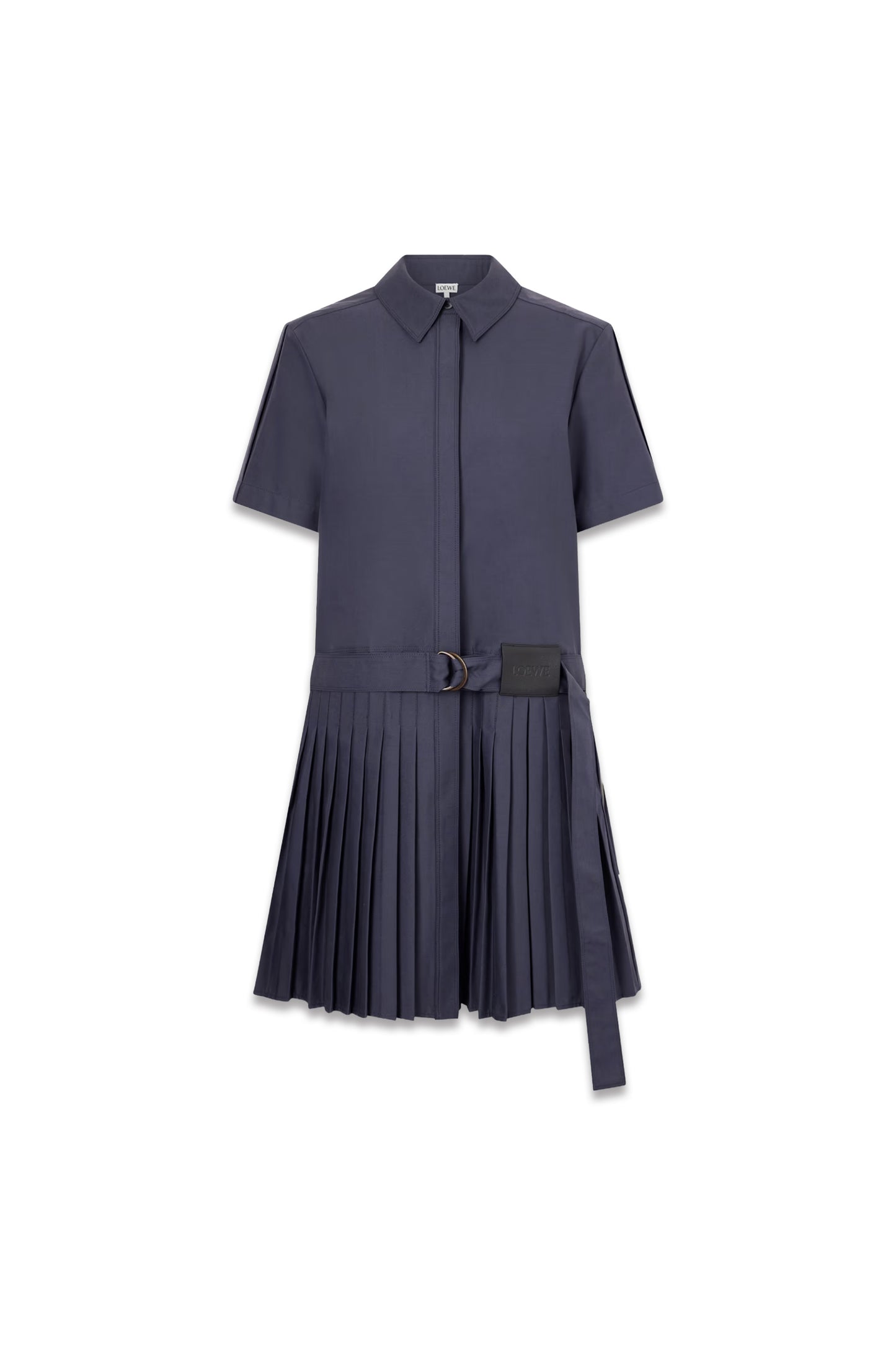 Belted Pleated Cotton-blend Mini Shirt Dress