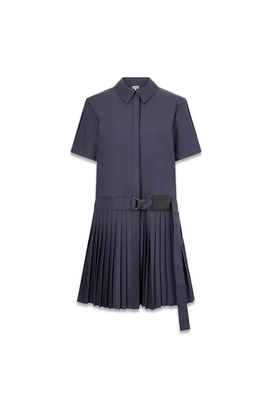 Belted Pleated Cotton-blend Mini Shirt Dress