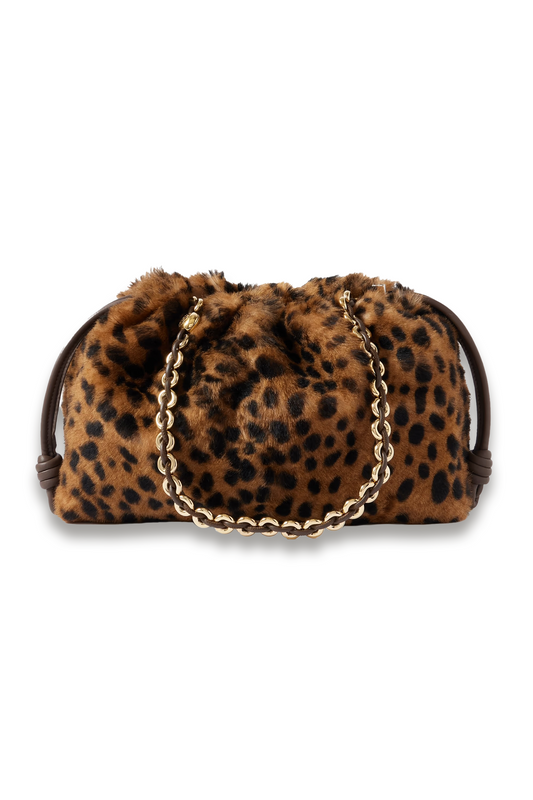 Flamenco Medium Leather-trimmed Leopard-print Shearling Clutch