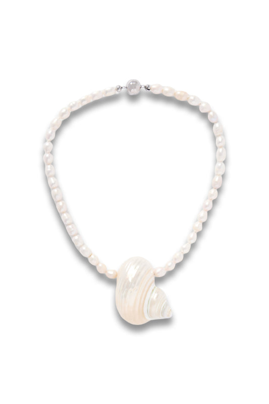Mykonos Silver Tone Freshwater Pearl and Shell Necklace