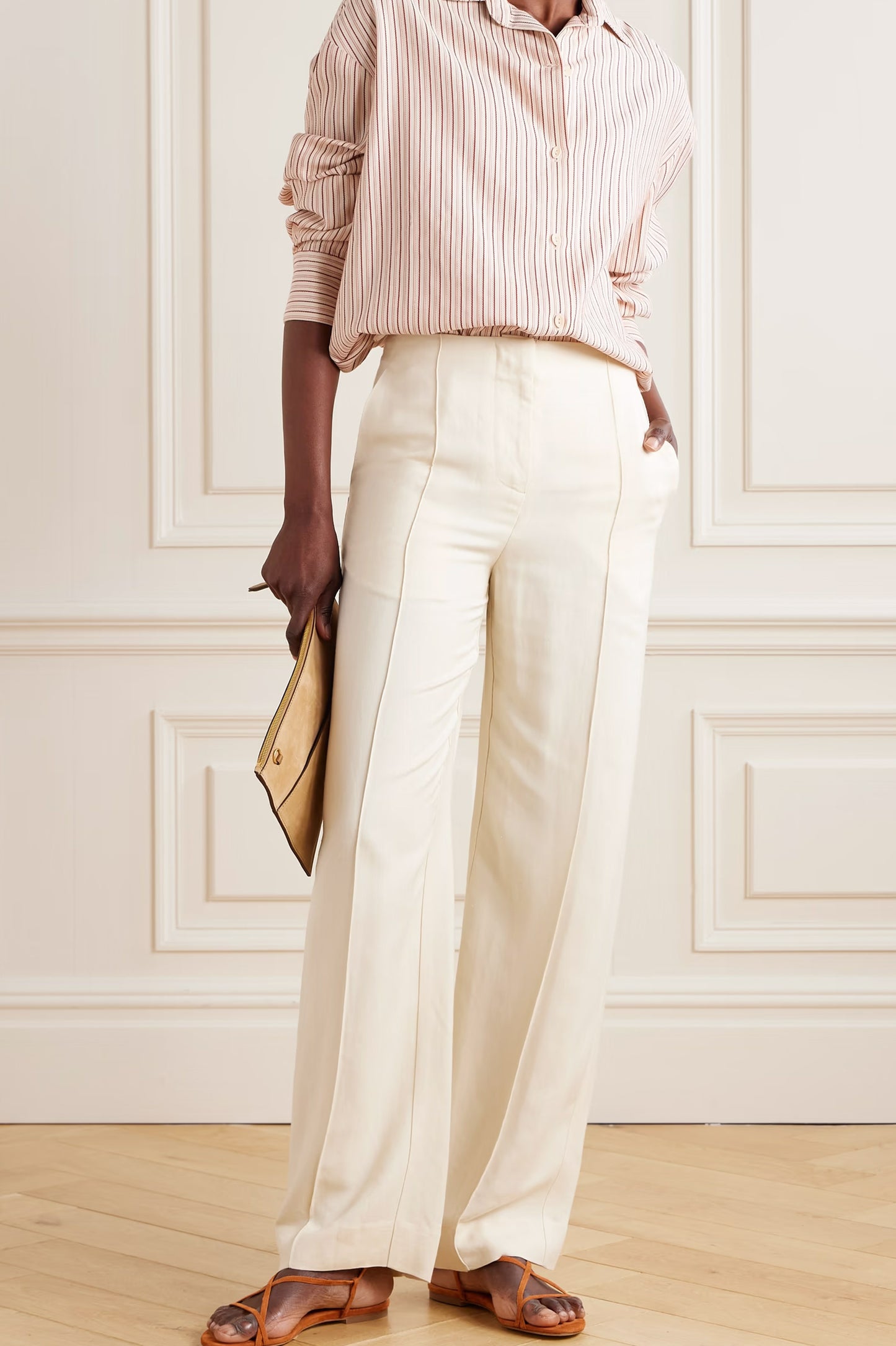 En Vau Embroidered Striped Organic Cotton-Blend Shirt