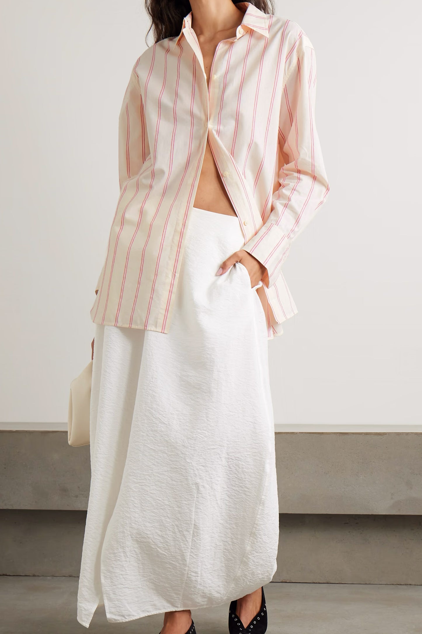 Striped Cotton And Silk–Blend Shirt in Ecru