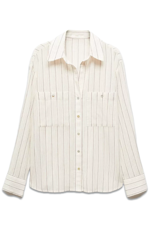 Caroline Pocket Striped Shirt, Natural White