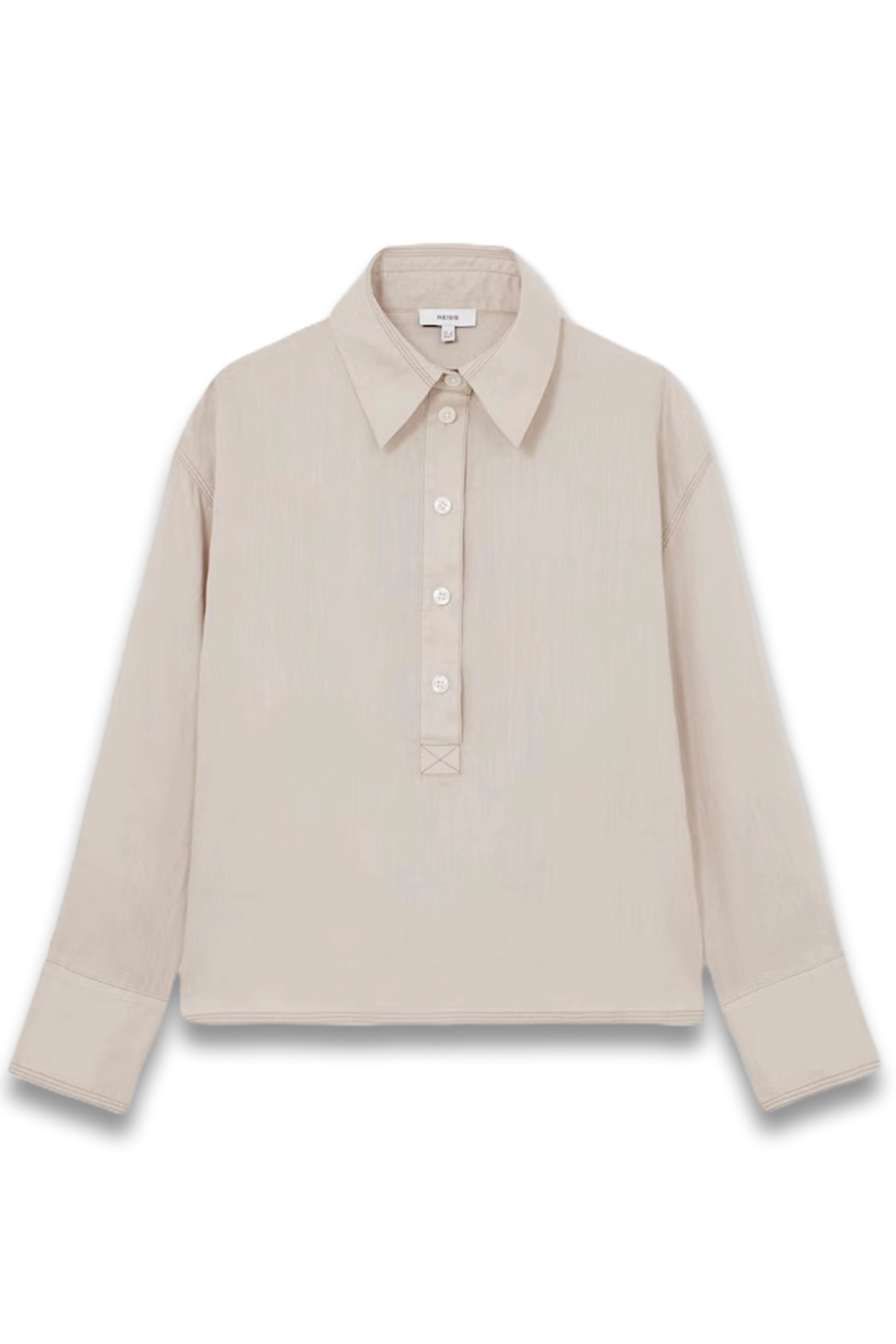 Nina Linen Overhead Open-Collar Shirt in Neutral