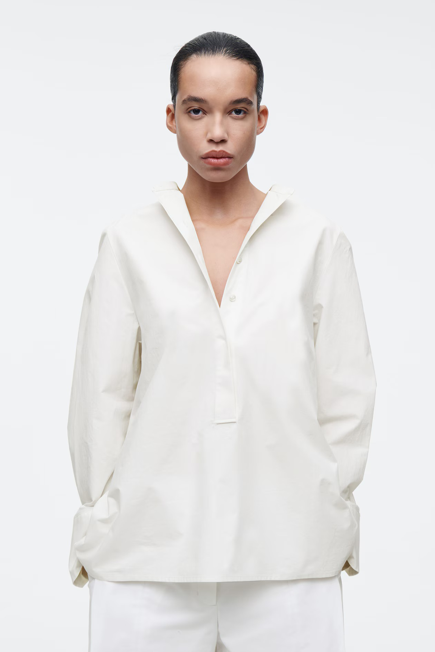 Collarless Half-Placket Shirt