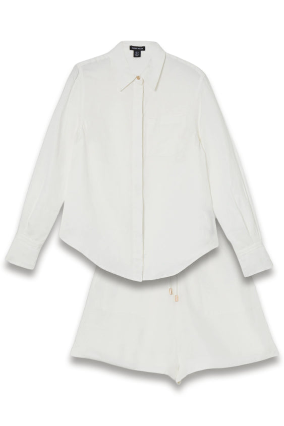 Viscose Linen Woven Long Sleeve Shirt and Tie Waist Short